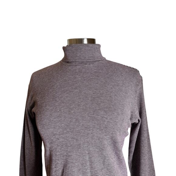 Uniqlo Soft Touch Cotton Burgundy Striped Turtleneck Long Sleeve Top Womens XS‎ - Picture 3 of 9